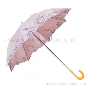 женский зонт с деревянной ручкой